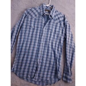 Stetson Shirt Mens Large Western Rodeo Pearl Snap Blue Plaid Rancher Cowboy L